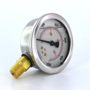Buy 25-901-10000-psi/bar NOSHOK, Inc. 10,000 psi/bar, 1/4" NPT Male Bottom Connection Pressure Gauge w/ Glycerin Filled 25.901.10000 PSI/BAR NoShok 0-10000 psi Stainless Steel Pressure Gauge